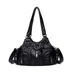 SHEIN リベット黒無地PUレザー レディースショルダーバッグ　y2k 肩掛けのサムネイル