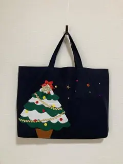お受験バック　クリスマスツリーアップリケ　刺繍　トートバッグ　レッスンバック