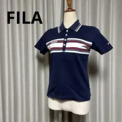 難あり　FILA ネイビー ストライプ ポロシャツ Mのサムネイル