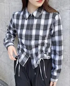 INGNI チェック柄ドローストリングシャツ