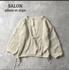 サロンアダムエロペ 定価1.4万円 ニットプルオーバー キーネック 透かし編み
