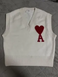 キ*様 AMI PARIS アミパリス ハートロゴ ニットベスト ホワイト S