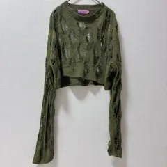美品★editreated 【S】オリーブグリーン クロップドニット お出かけ