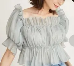 SNIDEL ボリュームギャザーフリルオフショルブラウス　ミント