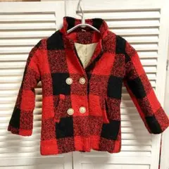 PINNUOFASHON バッファローチェック柄コート 赤×黒 モコモコ キッズ