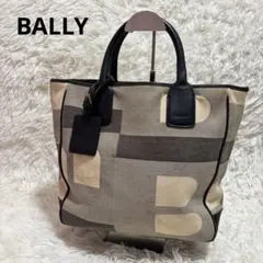 BALLY キャンバス×レザー 幾何学模様 トートバッグ