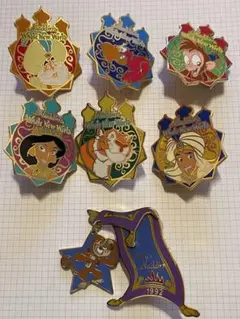 ディズニー　アラジン　ジャスミン　アブズバザール　空飛ぶ絨毯　ピンバッジ
