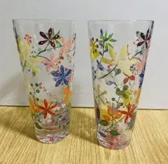 花柄　グラス　コップ 2個セット　箱なし　オシャレ　レトロ　可愛い　ガラス