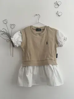 ★EASTBOY キッズTシャツ 100 ベージュ×白 ドッキング風のサムネイル