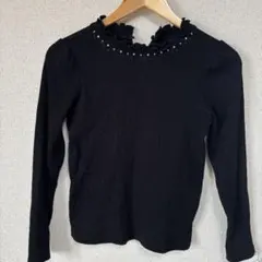 【週末限定価格】マジェスティックレゴン　黒 フリル 長袖 カットソー ビジュー