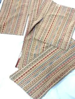 エスニック調　袷小紋　ベージュ✕茶色✕青色