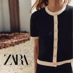 ZARA ショートスリーブニットカーディガン　ネイビー