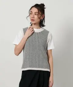 BEAUTY & YOUTH ジャガードノースリーブニット -ウォッシャブル-