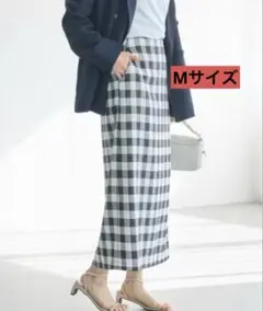 【新品未使用品】ラビアンジェ ギンガムチェックナロースカート 黒 M 洗濯機可のサムネイル