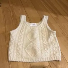 ZARA アイボリー ケーブルニットベスト 9-10