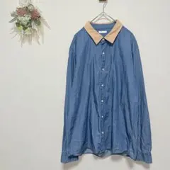 GU ソフトデニムシャツ XL 配色襟 コーデュロイ 長袖シャツ 羽織 コットン