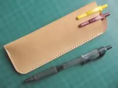 (c55)新品牛ヌメ革 3本用ペンケース　生成り　ハンドメイド