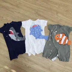 サメ・ジンベエザメ・クマノミロンパース3点セット　西松屋　ロンパースカバーオール