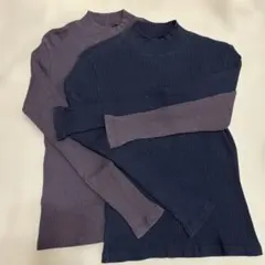 【UNIQLO】リブ ハイネック トップス 2枚セット ブラック ブラウン S