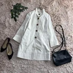 6872✾クイーンズコート✾ロングコート【1】ホワイト系/ロゴボタン/薄手