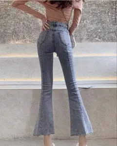 ライトブルー ハイウエスト ブーツカットデニム　バズりデニム M