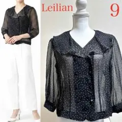 Leilian レリアン　フリルカラー　シアーブラウス　シャツジャケット　9 黒