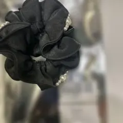 【新品】 パール付きシュシュ ポリエステル レディース シンプル ヘアアクセ