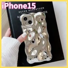 iPhone 15 スマホケース iPhoneケース 韓国 ウェーブ シルバー