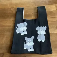 犬モチーフの黒エコバッグ