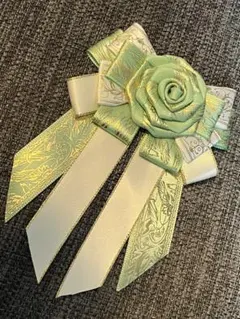 推し活 バッグチャーム リボン 緑 白 金 グリーン ホワイト ゴールド