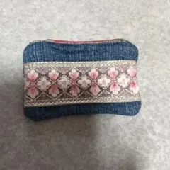 インド刺繍デニム小銭入れ