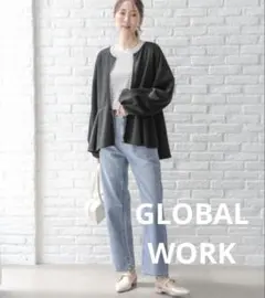 グローバルワーク　ライトクッション　ペプラム　カーディガン　黒　ブラック