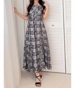 マーキュリーデュオ レースチェックプリントバックシャンキャミワンピース