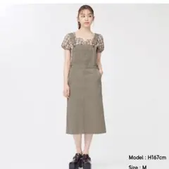 新品　デニムサロペット　M ジャンパースカート　ベージュ　ジーユー