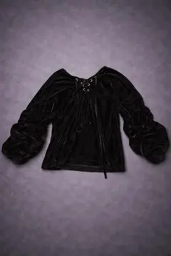 Y2K 黒ベロア 編み上げ トップス パフスリーブ ゴシック 地雷系