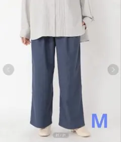 スタディオクリップ　柔らかタックストレートパンツ　M ネイビー