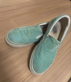 VANS スリッポン 24cm グリーン コーデュロイ 使用感あり