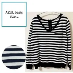 AZUL basic ボーダー カットソー ファスナーデザイン L