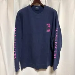 y080604 HUF MAKE EM CRY袖プリント スウェット ネイビーLのサムネイル