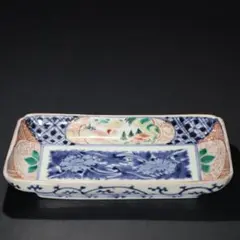 伊万里金襴手　花文長皿　骨董　古伊万里　R0229w3ダB