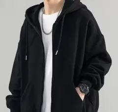 メンズ黒色無地パーカーLサイズ!今季必須!オーバーサイズ超オシャレ!