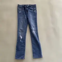 ダメージ加工 ダークブルー ストレートパンツ