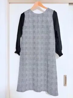 ドレスキップ チェック柄長袖ひざ丈ワンピース フォーマルワンピース Mサイズのサムネイル