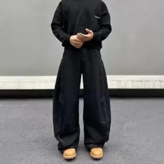 極太ワイド ブラックデニム M バギーデニム 韓国ストリート