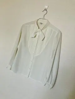 VIRIDIAN ビリジアン ボウタイブラウス ピンタック 昭和レトロ 白