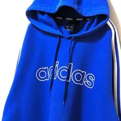 アディダス adidas ロゴ スウェットパーカー ブルー 青 L 古着