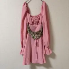 ピンク バルーンスリーブ ミニワンピース
