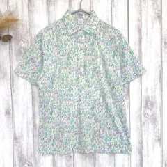 美品【LEON LEVIN】総柄ポロシャツ(M) 花柄 コットン 夏服 １点もの