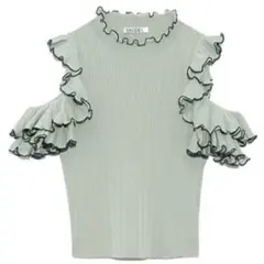 snidel オープンショルダーフリルニットプルオーバー ミントxグリーン