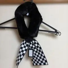 新品 ファーマフラー チェッカーフラッグ柄